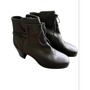 Bandits Black Leather Ankle Boots Sz 8 Lace Up Moto Grunge Stacked Heel
